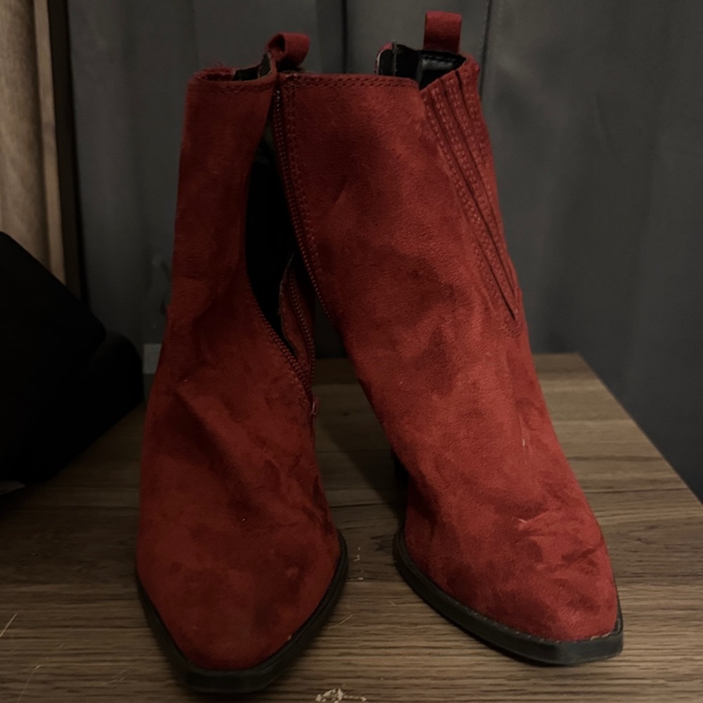Qupid Burgundy Suede Ankle Booties